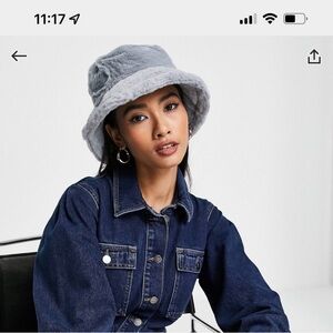 French Connection Light Gray Furry Bucket Hat